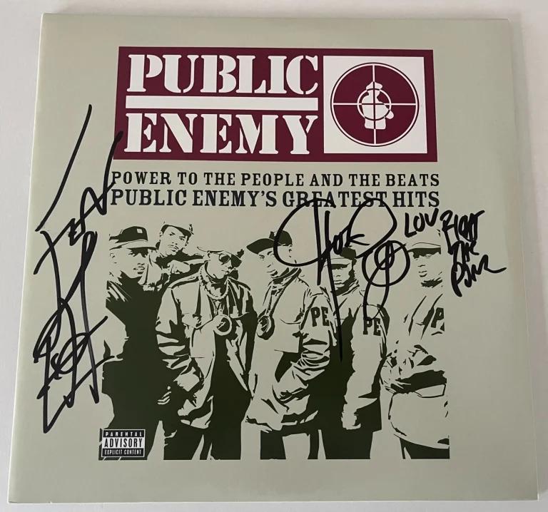 PUBLIC ENEMY FLAVOR FLAV  CHUCK D SIGNED GREATEST HITS VINYL w/PROOF BECKETT COA
