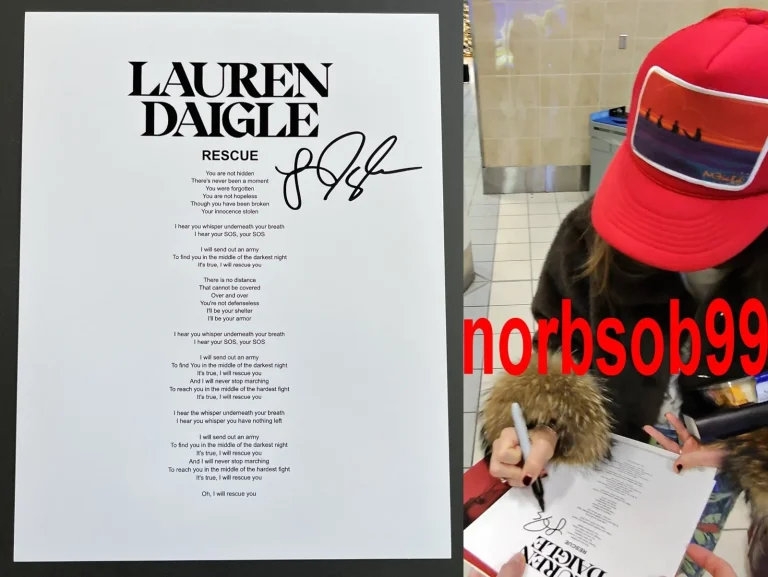 LAUREN DAIGLE SIGNED AUTOGRAPH RESCUE LYRIC SHEET w/EXACT PROOF