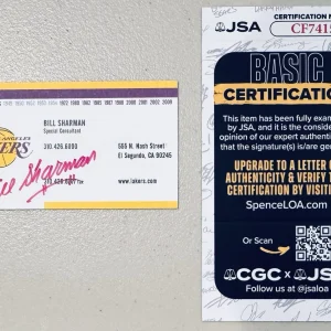 Bill Sharman Signed Autographed Los Angeles Lakers Business Card JSA Cert HOF