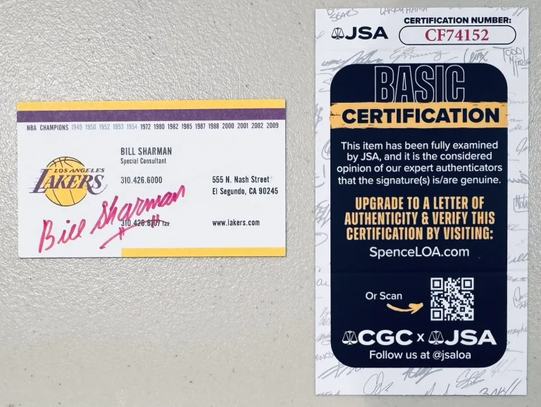 Bill Sharman Signed Autographed Los Angeles Lakers Business Card JSA Cert HOF