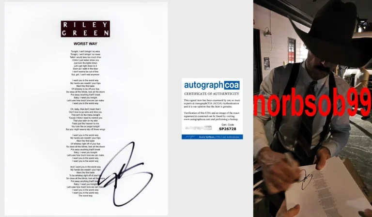 RILEY GREEN SIGNED AUTOGRAPH WORST WAY LYRIC SHEET w/EXACT VIDEO PROOF & COA