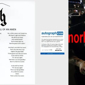 BRANTLEY GILBERT SIGNED ONE HELL OF AN AMEN LYRIC SHEET w/EXACT PROOF & ACOA COA