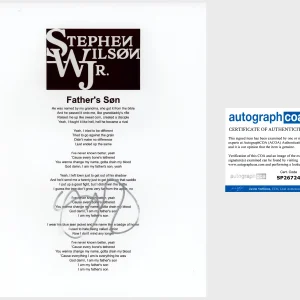 STEPHEN WILSON JR. SIGNED AUTOGRAPH FATHER'S SON LYRIC SHEET w/PROOF & COA