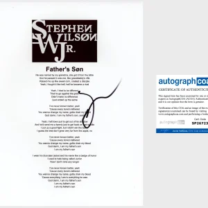 STEPHEN WILSON JR. SIGNED FATHER'S SON LYRIC SHEET w/PROOF & AUTOGRAPH COA