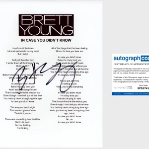 BRETT YOUNG SIGNED AUTOGRAPH IN CASE YOU DIDN'T KNOW LYRIC SHEET w/PROOF & COA