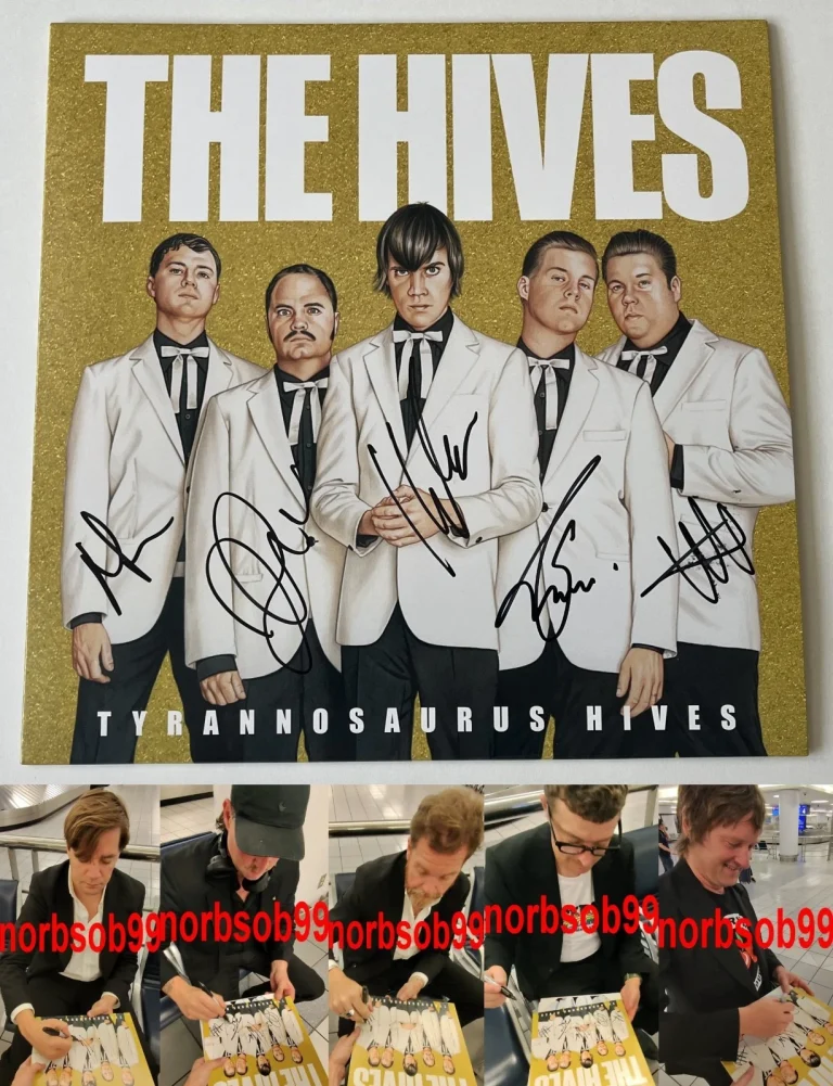 THE HIVES SIGNED AUTOGRAPH TYRANNOSAURUS HIVES VINYL RECORD ALBUM w/EXACT PROOF