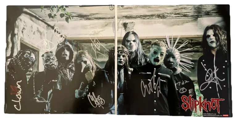 Slipknot All 9 OG LINEUP Band Signed Autographed Record Flat Poster Beckett COA