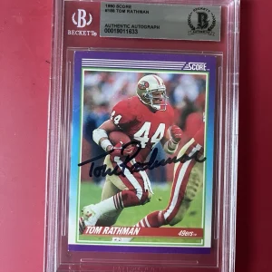 Tom Rathman 49ers 1990 Score Card Signed Auto Beckett BAS Slabbed