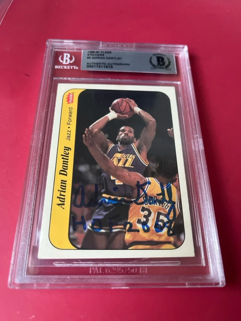 Adrian Dantley  HOF 1986 NBA Fleer Stickers Card Signed Auto Beckett BAS Slabbed