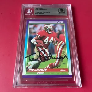 Tom Rathman 49ers NFL 1990 Score Card Signed Auto Beckett BAS Slabbed