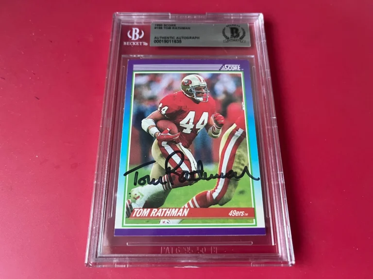 Tom Rathman 49ers NFL 1990 Score Card Signed Auto Beckett BAS Slabbed