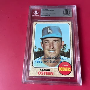 Claude Osteen Dodgers MLB 1968 Topps Card Signed Auto Beckett  BAS ENCAPSULATED
