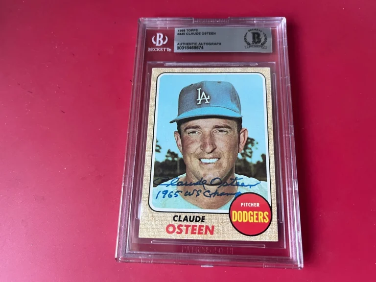 Claude Osteen Dodgers MLB 1968 Topps Card Signed Auto Beckett  BAS ENCAPSULATED