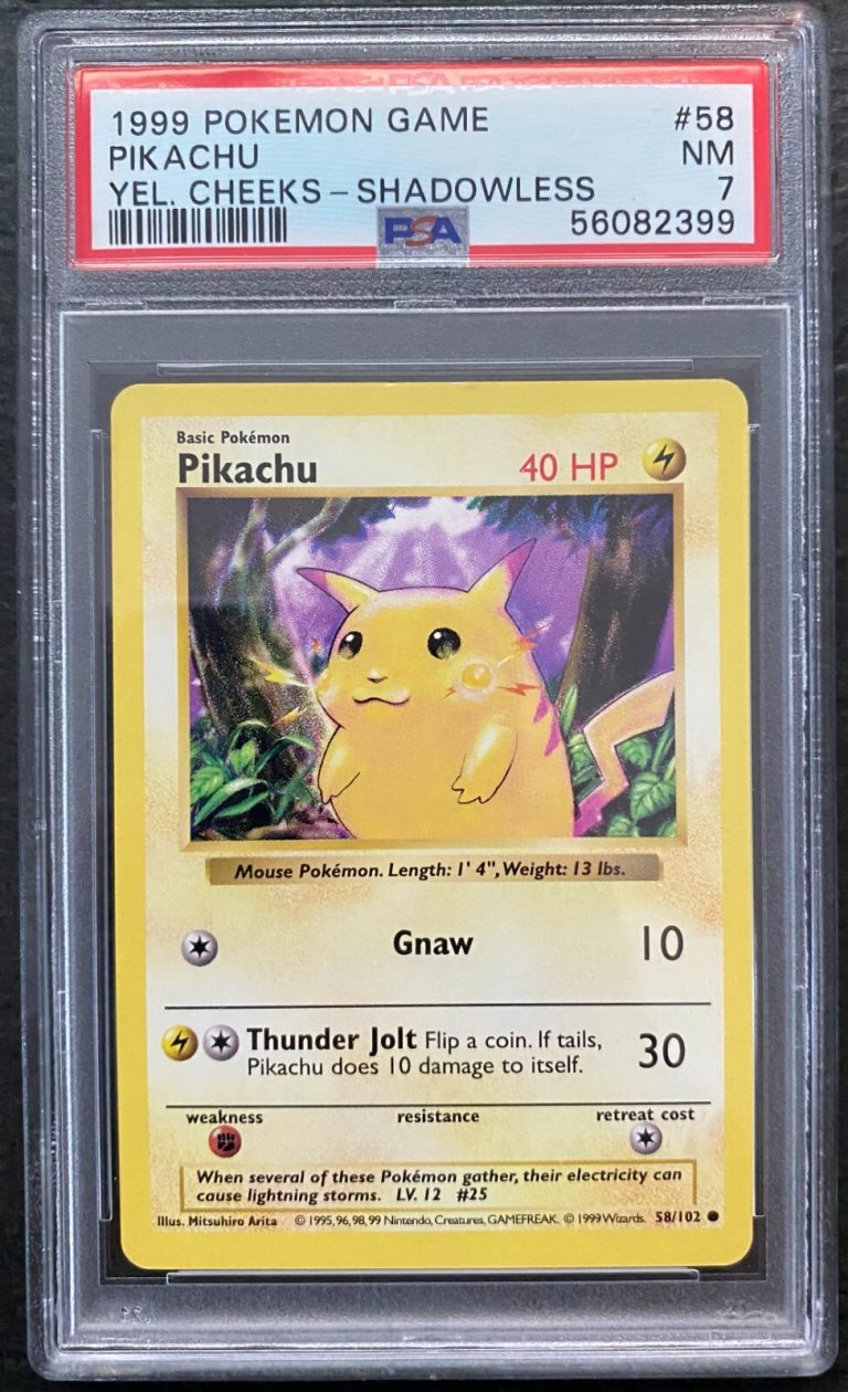 1999 POKEMON BASE SET SHADOWLESS YELLOW CHEEKS PIKACHU #58 PSA 7 COLLECTIBLE MEMORABILIA