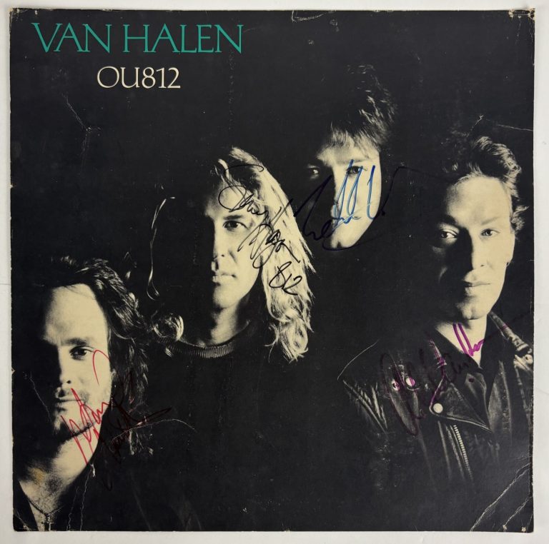 Van Halen (4) Alex Eddie Anthony Hagar Signed OU812 Album Flat Beckett BAS LOA