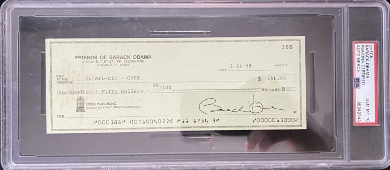 President Barack Obama Signed 1998 AFL-CIO Labor Union Check PSA PSA/DNA 10 GEM