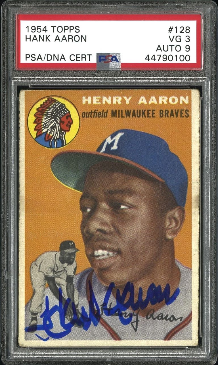 Hank Aaron Signed 1954 Topps #128 Rookie Card RC PSA 3 PSA/DNA 9 Auto