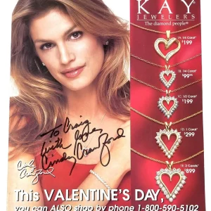 Cindy Crawford REAL hand SIGNED 1997 Kay Jewelers Magazine #4 COA Autographed