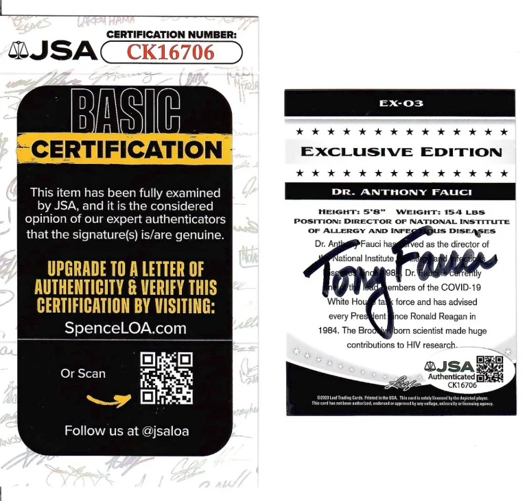TONY FAUCI HAND SIGNED LEAF EXCLUSIVE EDITION 2020 CARD    DIRECTOR NIAID    JSA