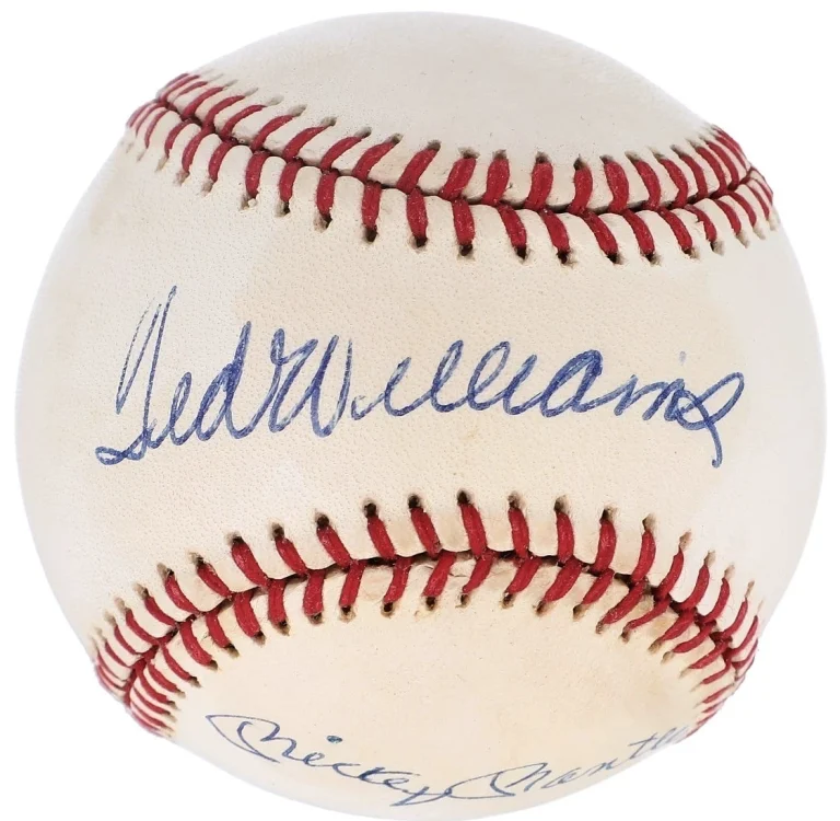 Mickey Mantle Ted Williams Signed OAL Baseball HOF Yankees Red Sox JSA LOA