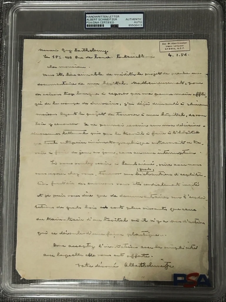 Albert Schweitzer Signed Handwritten 1954 Letter Hospital Content PSA PSA/DNA