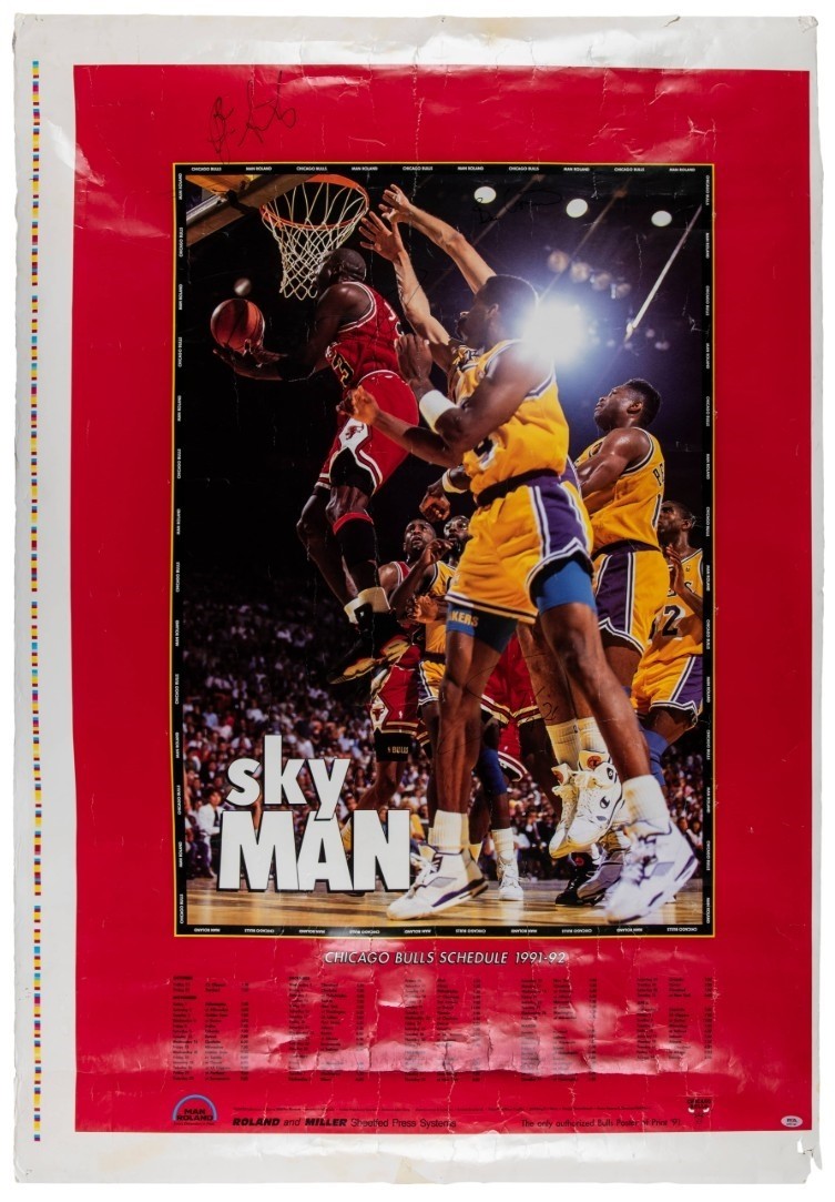 Michael Jordan Signed 1991 NBA Champion Chicago Bulls 54x38 Poster PSA PSA/DNA 8