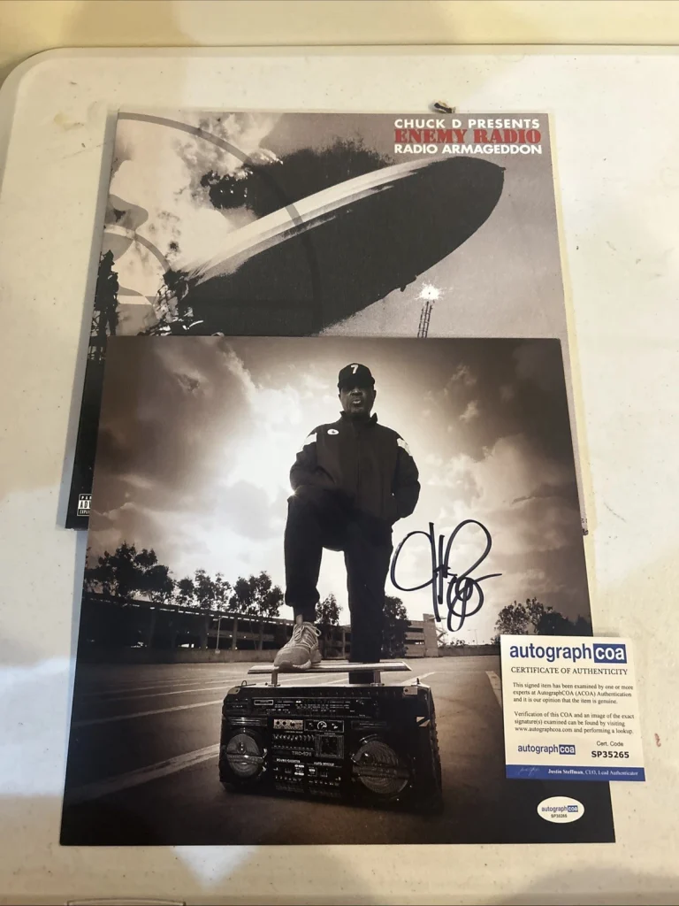 CHUCK D PUBLIC ENEMY SIGNED AUTOGRAPH VINYL ALBUM INSERT ACOA RADIO ARMAGEDDON