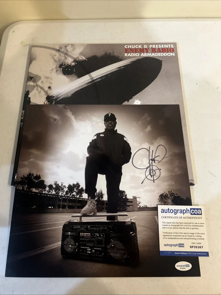 CHUCK D PUBLIC ENEMY SIGNED AUTOGRAPH VINYL ALBUM INSERT ACOA RADIO ARMAGEDDON