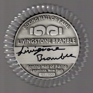 LIVINGSTONE BRAMBLE HAND SIGNED HOF BOXING PAPERWEIGHT+COA       RARE     63/100