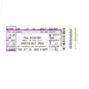 Paul McCartney 2002 Back in the USA Ticket