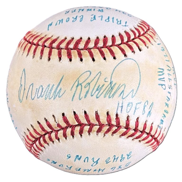 Frank Robinson Signed 16 Stat Ball Baseball HMG RJ /1000 Beckett BAS COA