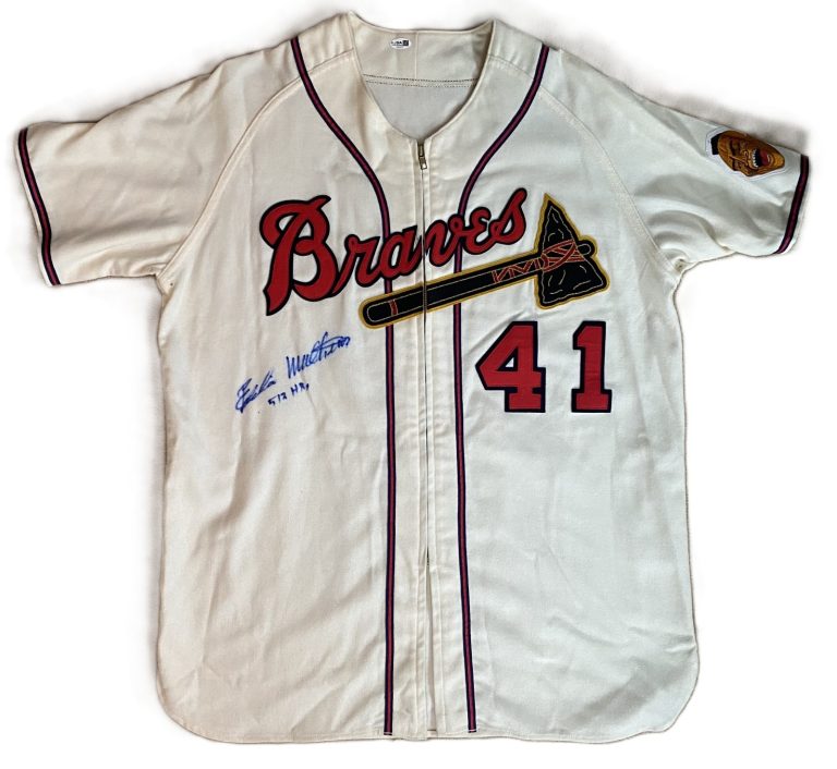 Eddie Mathews Signed 512 HRs Braves Flannel Jersey JSA COA