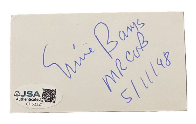 Ernie Banks Signed Mr Cub Business Card JSA COA