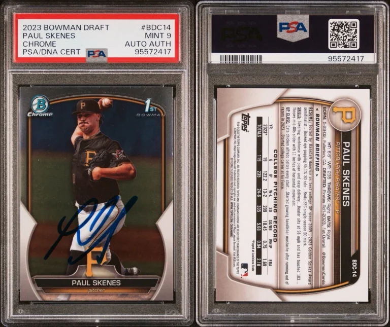Paul Skenes Signed 2023 Bowman Draft Chrome Prospect Rookie Auto #BDC14 PSA 9