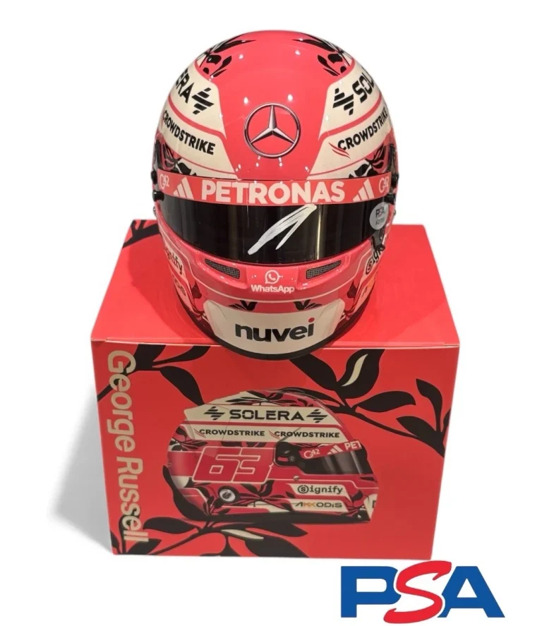 George Russell Signed 2025 F1 Miami GP 1:2 Mini Helmet PSA AUTO MERCEDES AMG #63