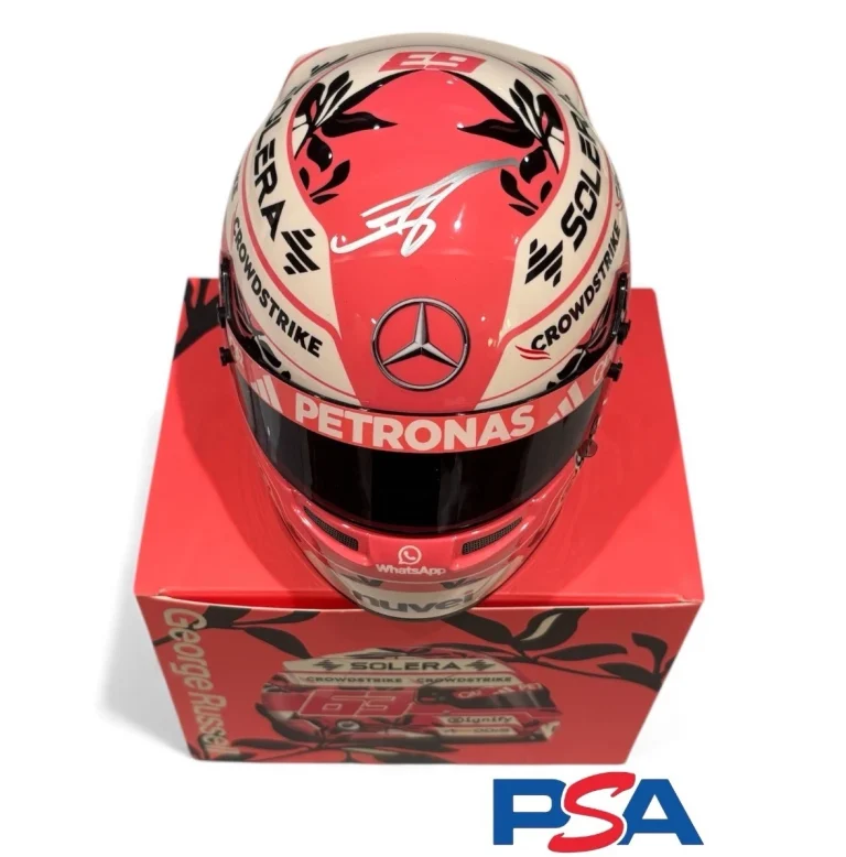 George Russell Signed 2025 F1 Miami GP 1:2 Mini Helmet PSA AUTO MERCEDES AMG #63
