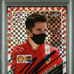 2021 Topps Chrome F1 #33 Charles Leclerc Signed Red Checker Flag /5 PSA AUTO 10