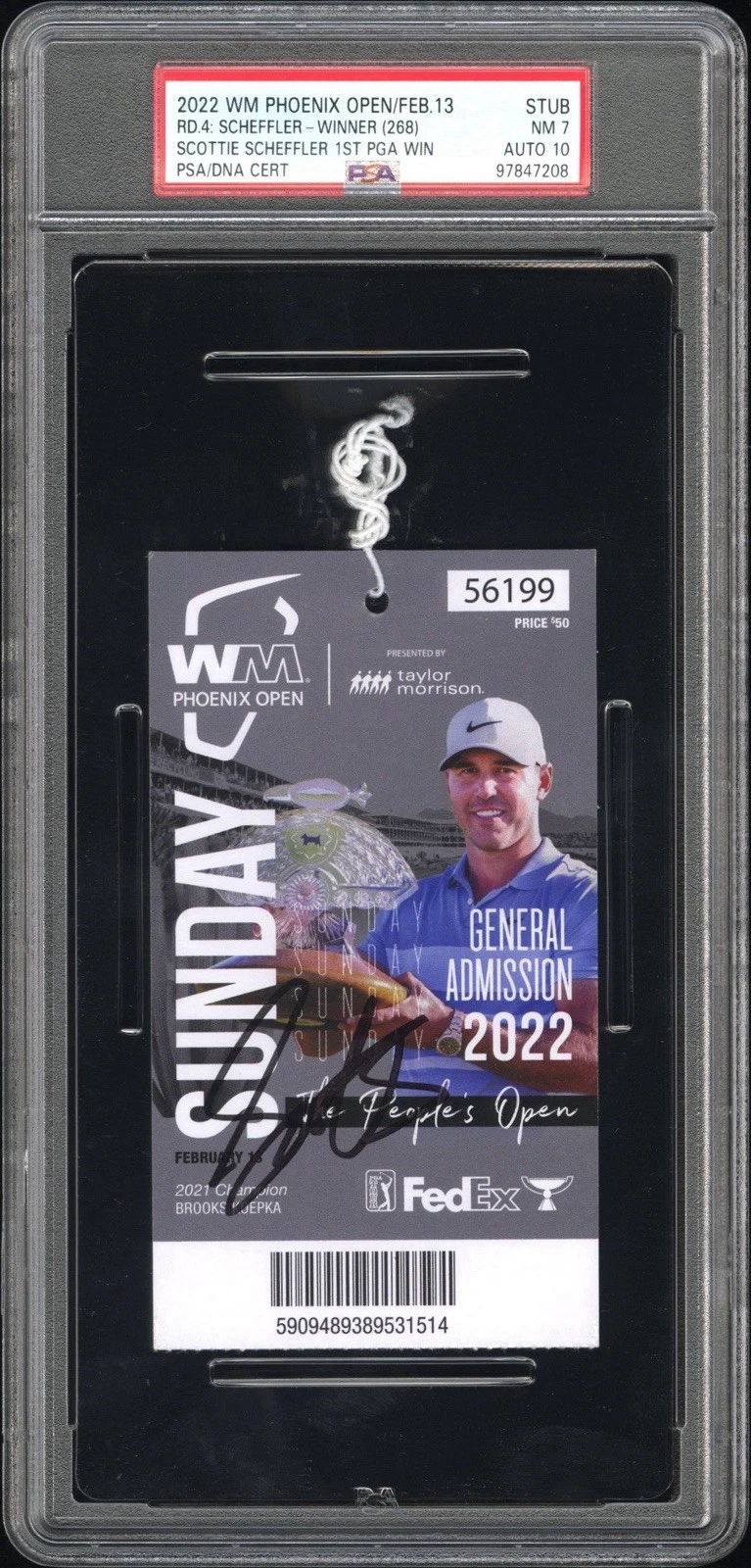 Scottie Scheffler Signed 2022 WM Phoenix Open 1st PGA WIN Ticket PSA 7/AUTO 10