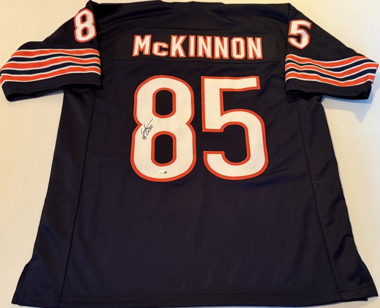 Dennis McKinnon Chicago Bears signed Custom jersey + SB XX Inscrip JSA Witnessed