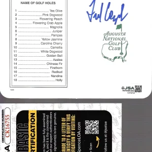 FRED COUPLES HAND SIGNED GOLF MASTERS SCORE CARD     1992 MASTERS CHAMP      JSA