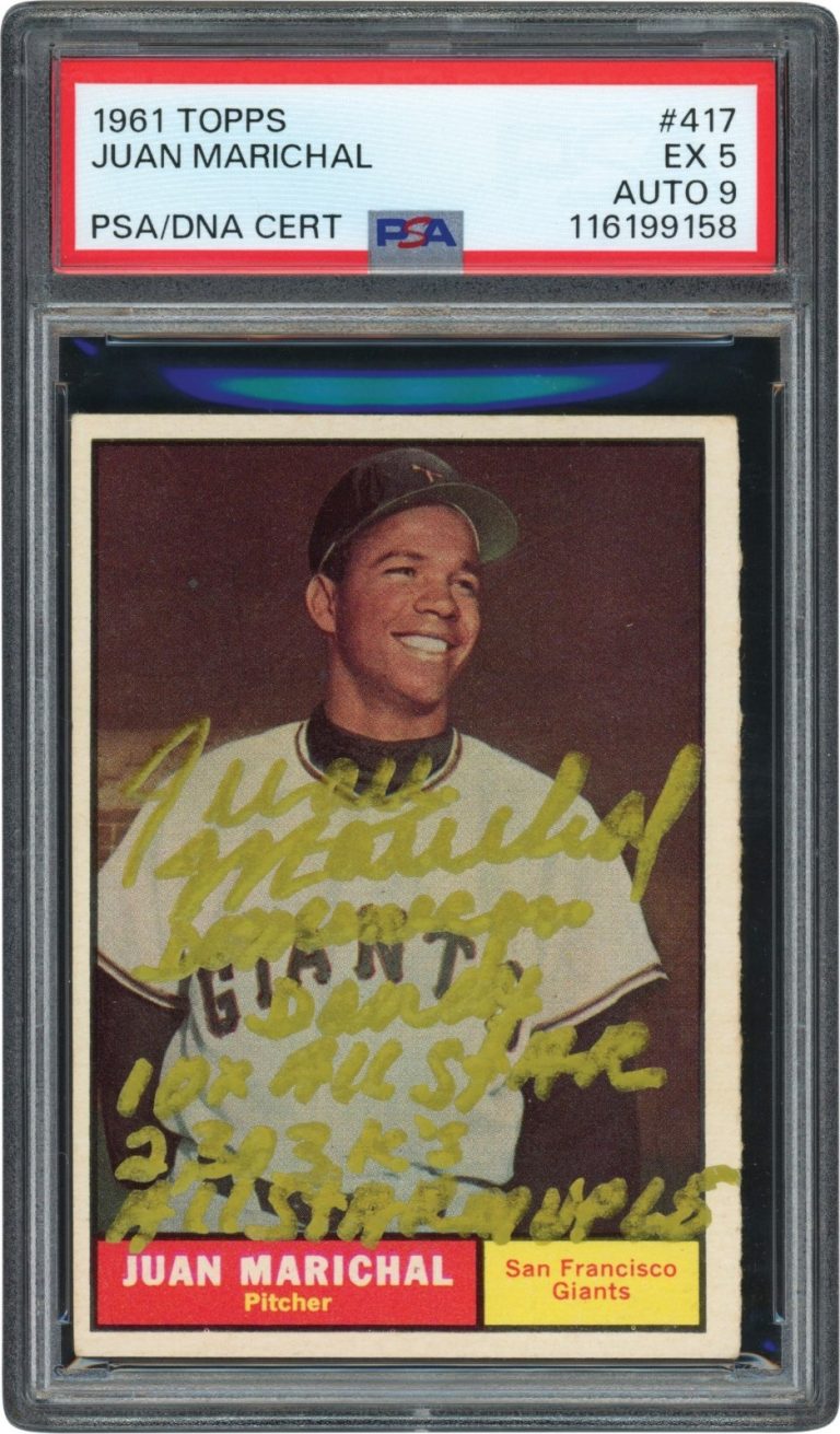 Juan Marichal Signed 1961 Topps Baseball #417 Rookie RC HOF PSA 5 9 Auto