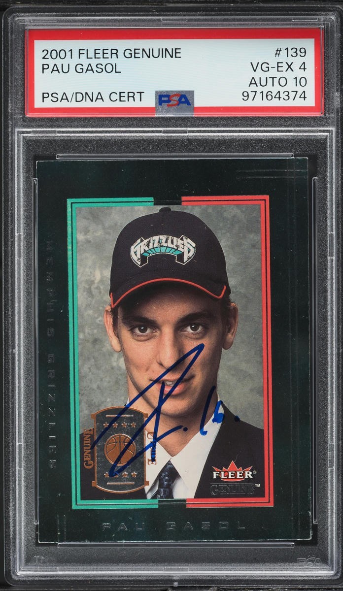 2001 Fleer Genuine #139 Pau Gasol Signed Rookie Card RC PSA 4 PSA/DNA 10