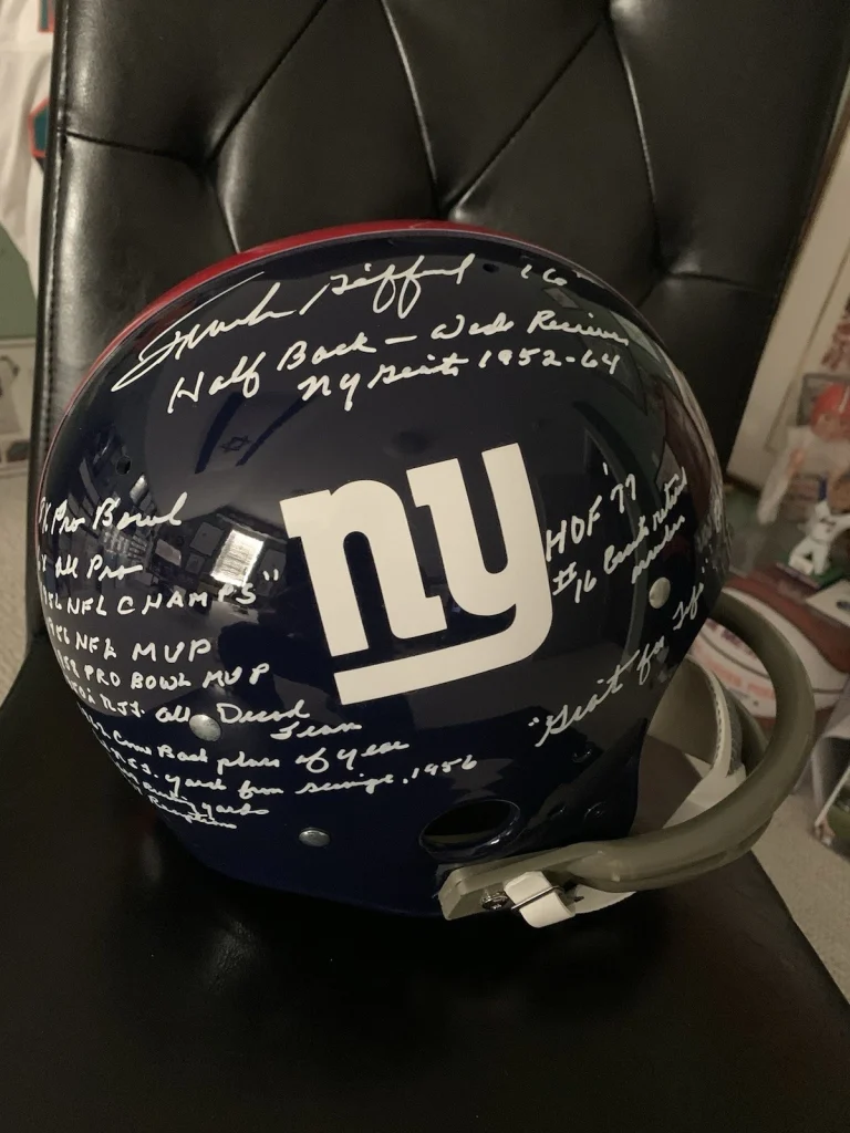 FRANK GIFFORD SIGNED NEW YORK GIANTS FULL SIZE TK HELMET   16 INSCRIPTIONS   JSA