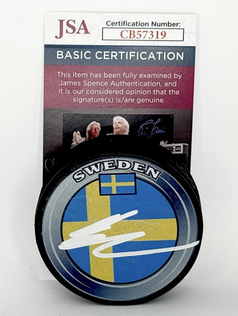 Leo Carlsson Anaheim Ducks signed Sweden Puck autographed JSA