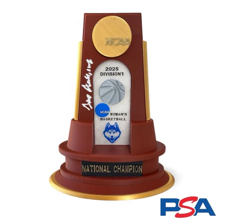 Geno Auriemma Signed 2025 NCAA Women’s National Champion Mini Trophy UConn PSA