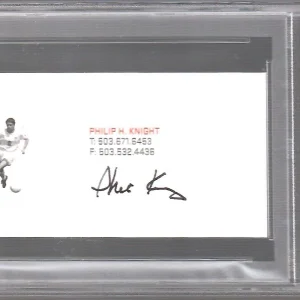 PHIL KNIGHT HAND SIGNED NIKE BUSINESS CARD MIA HAMM IMAGE PSA SLABBED