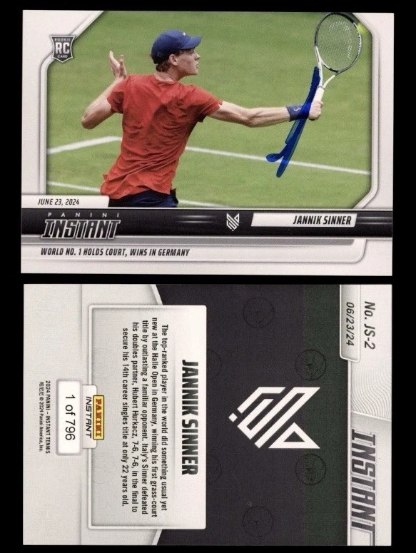 2024 Panini Instant Tennis #JS-2 Jannik Sinner Signed World #1 Rookie Card Auto