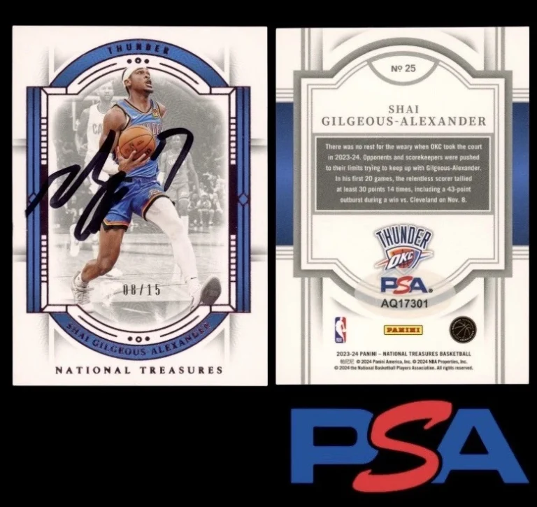 2023 National Treasures #25 Shai Gilgeous-Alexander Signed Pink /15 PSA AUTO
