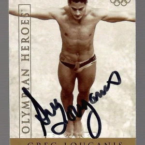 GREG LOUGANIS HAND SIGNED OLYMPIC HEROES TRADING CARD          OLYMPIC DIVER