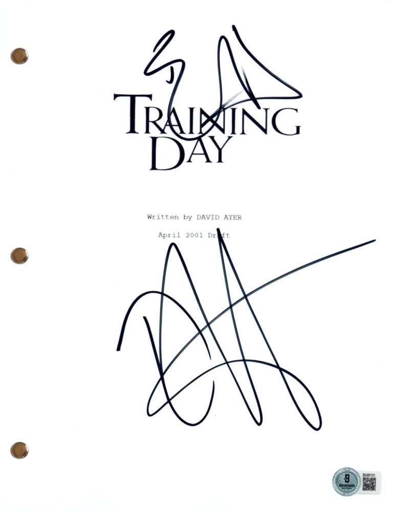 Denzel Washington & Ethan Hawke Signed Training Day Movie Script Beckett COA